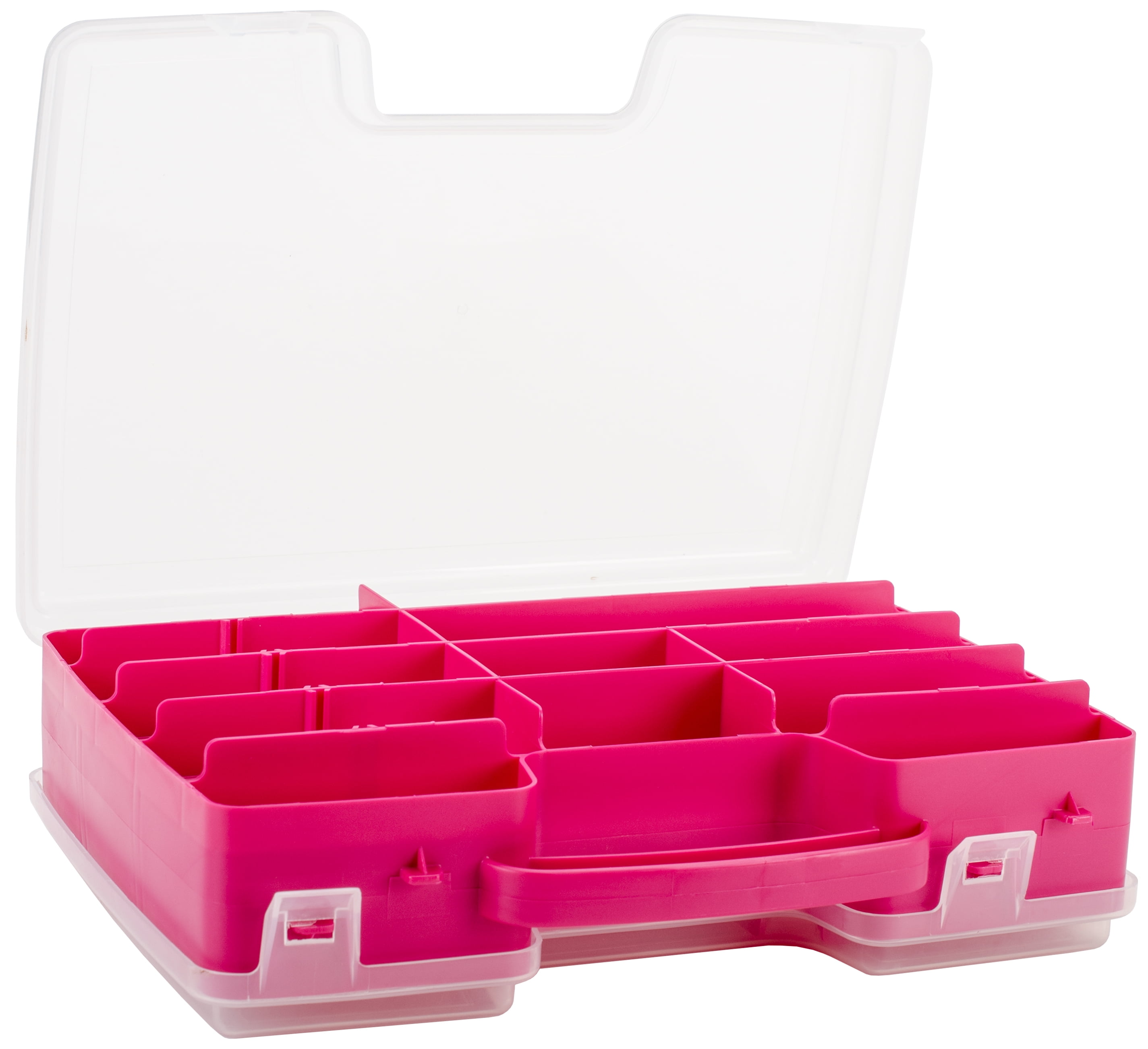 Creative options Pro Latch Utility Box 1-4 Compartments - 6X2.75X1.25 Clear W/Magenta