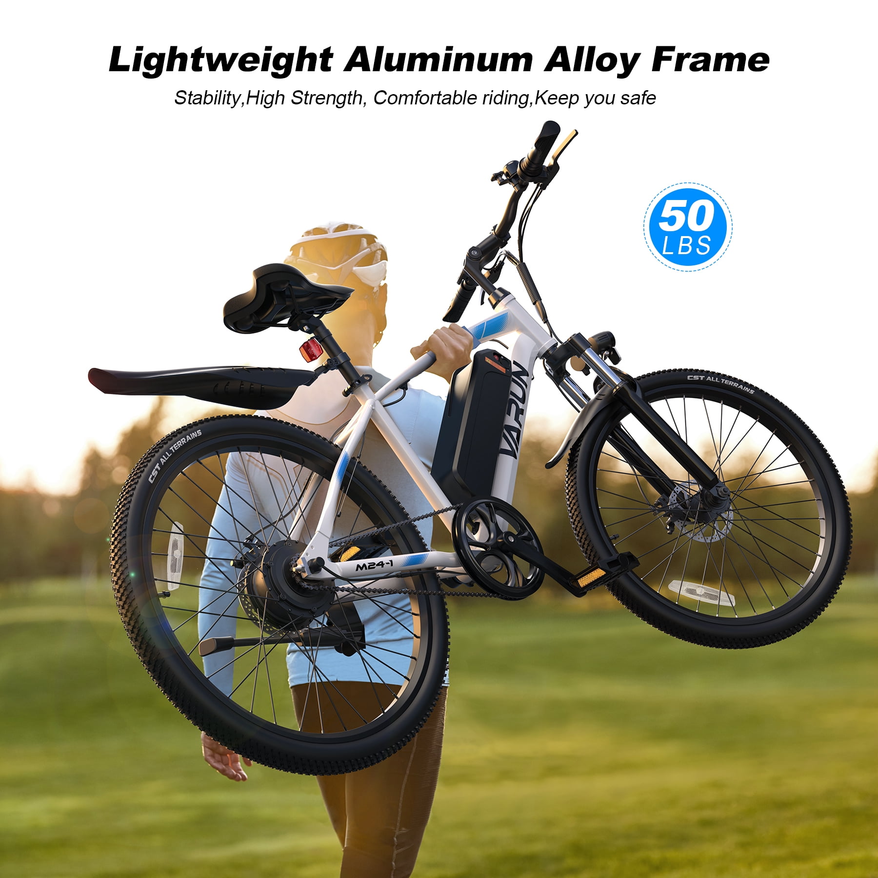 Varun Electric Bike for Adults, 24'' 500W Peak Ebike, Up to 35 Miles 20MPH Electric Mountain Bike with 36V 7.8AH Removable Battery, Fenders, Full Suspension, Bike Cover