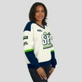 thumbnail image 5 of Women's WEAR by Erin Andrews  Cream Seattle Seahawks Racing Crew V-Neck Sweatshirt, 5 of 6