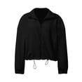 thumbnail image 5 of DHFJKG Women Hoodie Crop Coat Solid Color Zipper Stand Collar Elastic Waisted Oversized Long Sleeve Sweatshirt Cropped Jacket Soft Jackets, 5 of 6