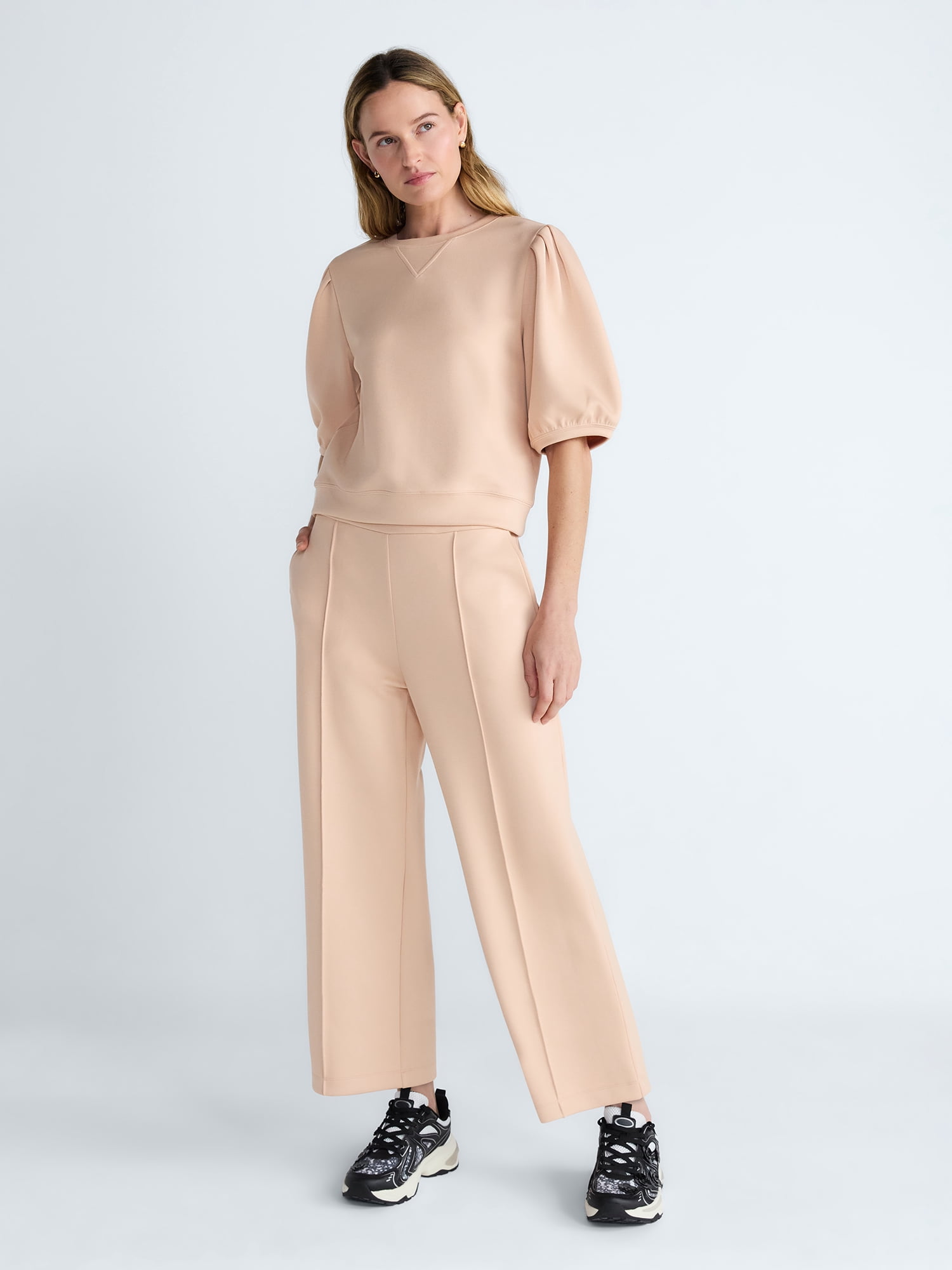 Scoop Women's and Women's Plus Scubaknit Pleated Sleeve Top, Sizes XS-4X