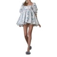 thumbnail image 3 of Gzhioc Female Short Dress, Solid Color Square Neck Short Puff Sleeve Low-Cut One-Piece for Summer,S/M/L/XL/XXL, 3 of 9