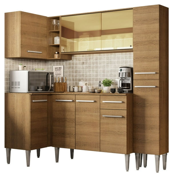 Cocina Integral Completa Esquinera 261cm Emilly River Madesa 03 - Marrón Madesa GCEM261003