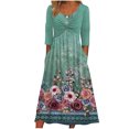 thumbnail image 2 of Qiopertar Robe d'Été pour Femmes à Manches Trois-Quarts Col en V Patchwork Décoratif à Cordon Double Poche Imprimée en Solde à Moins de 5$ en Liquidation Offres d'Accès Anticipé, 2 of 5