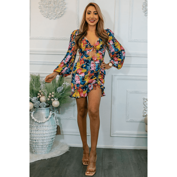 Work of Art Bubble Sleeves Cinched Mini Dress