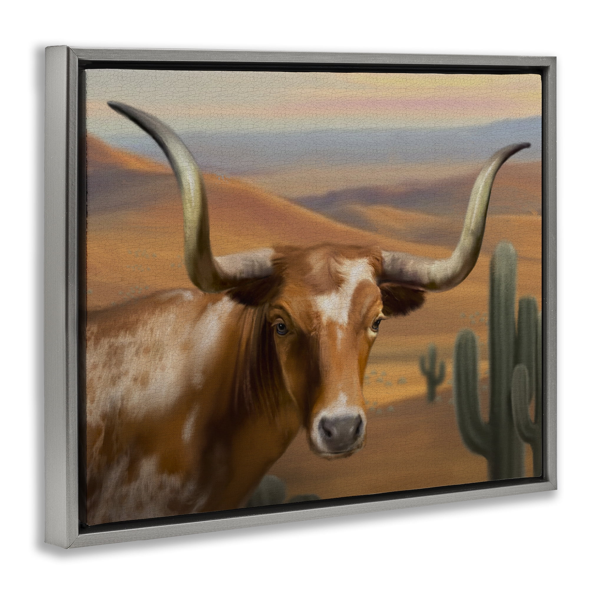 Stupell Industries Longhorn Western Landscape Gray Framed Floater Canvas Wall Art, design by Matthew Piotrowicz