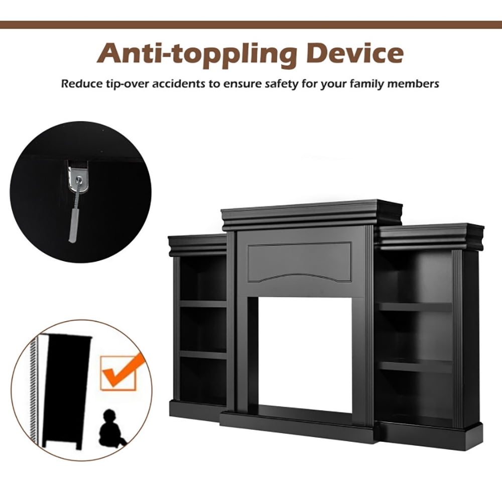Finihen TV Stand, TV Cabinet, 70 Inch Modern Fireplace Media Entertainment Center with Bookcase, Media Entertainment Center with Storage, for Living Room, Bedroom, Black