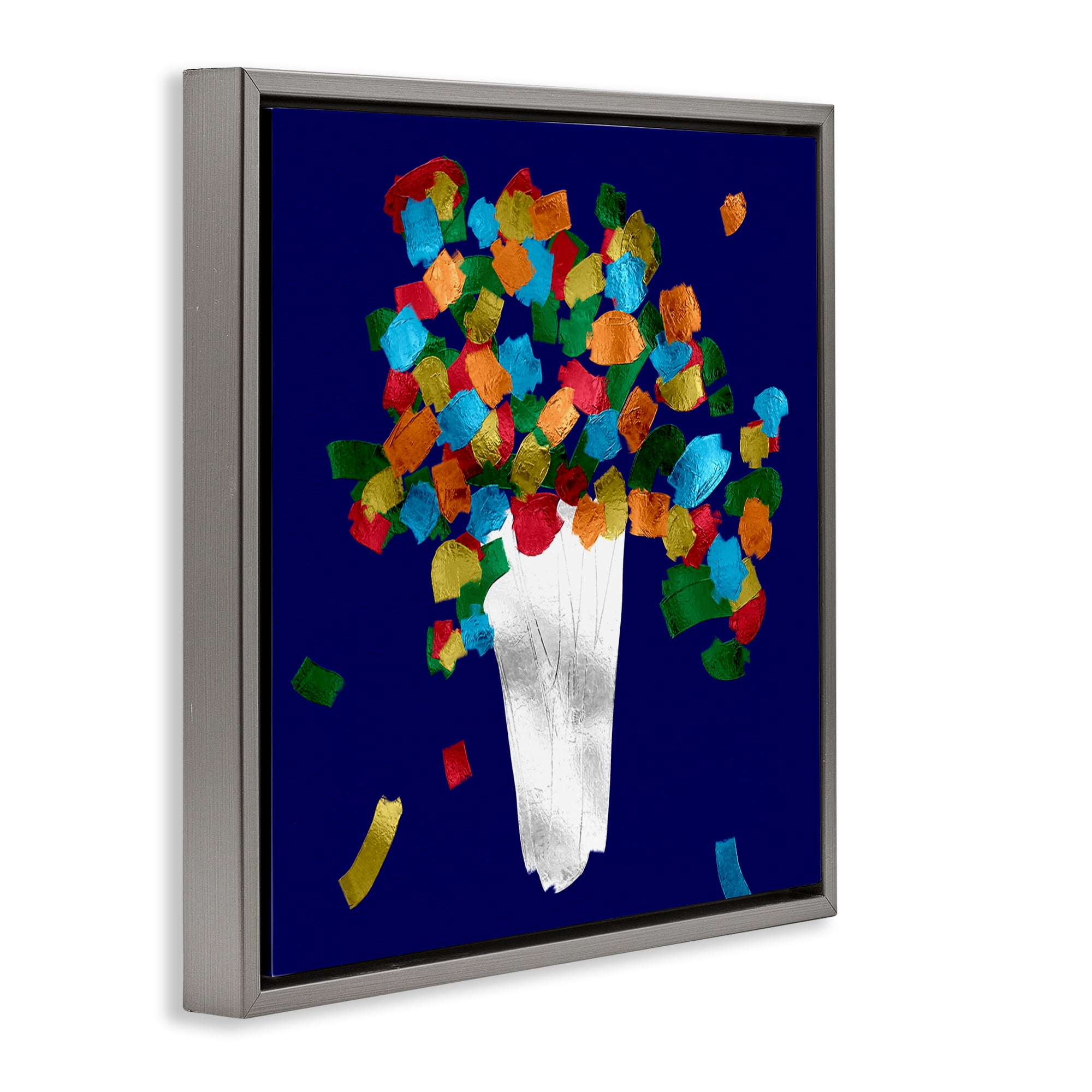 Stupell Industries Abstract Flower Vase Botanical & Floral Painting Gray Floater Framed Canvas Art Print Wall Art, 25 x 25