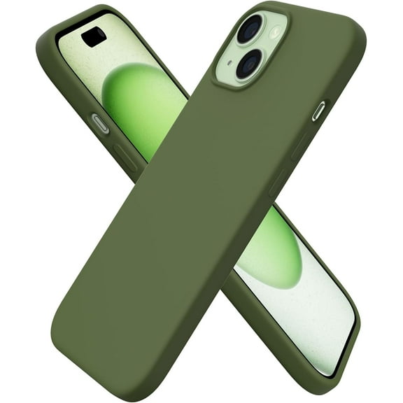 Compatible with iPhone 15 Case 6.1, Slim Liquid Silicone 3 Layers Full Covered Soft Gel Rubber Phone Case, Anti-Scratch Shockproof Protective Cover 6.1 Inch, Cedar Green