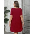 thumbnail image 6 of SHOWMALL Women's Plus Dresses Short Sleeves Casual T-Shirt Dresses with Pockets 5X Wine Red, 6 of 7
