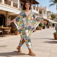thumbnail image 5 of DISNIMO Womens Kaftan Dresses Cartoon Cat Print Long Caftans Maxi Dress V-Neck Batwing Sleeve Swimsuit Cover Ups Loose Fit Bathing Suit Coverup, 5 of 7