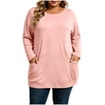thumbnail image 3 of Plus Size Tops Nelozsy Fashion Women's Casual Solid Color Loose Long Sleeve Round-neck Oversize Shirt Pink XXXXXL, 3 of 9