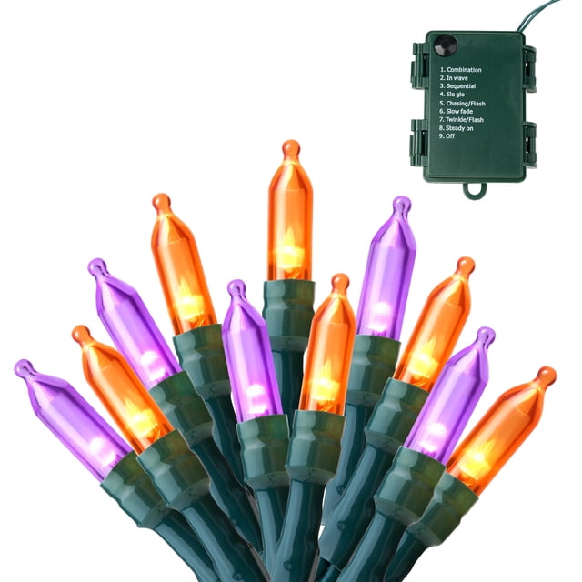 Cadena de luces Joiedomi, 34.6 pies, 100 LED, naranja y morado, 8 modos