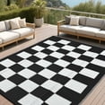 thumbnail image 3 of Garvee 10'x14' Plastic Outdoor Rug Checkboard Woven Outdoor Carpet, Geometric Plaid Rugs Reversible Outside Carpet for RV Camping Balcony Deck Backyard, Black & White, 3 of 9