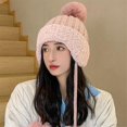 thumbnail image 4 of Gorro de pelo de conejo para mujer, protección para los oídos, lana de engrosamiento doble, gorro de lana de punto cálido, invierno, dulce y bonito, 4 of 4