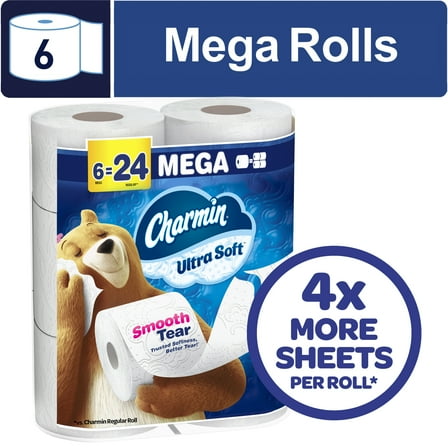 Charmin Ultra Soft Toilet Paper 6 Mega Rolls, 224 Sheets Per Roll