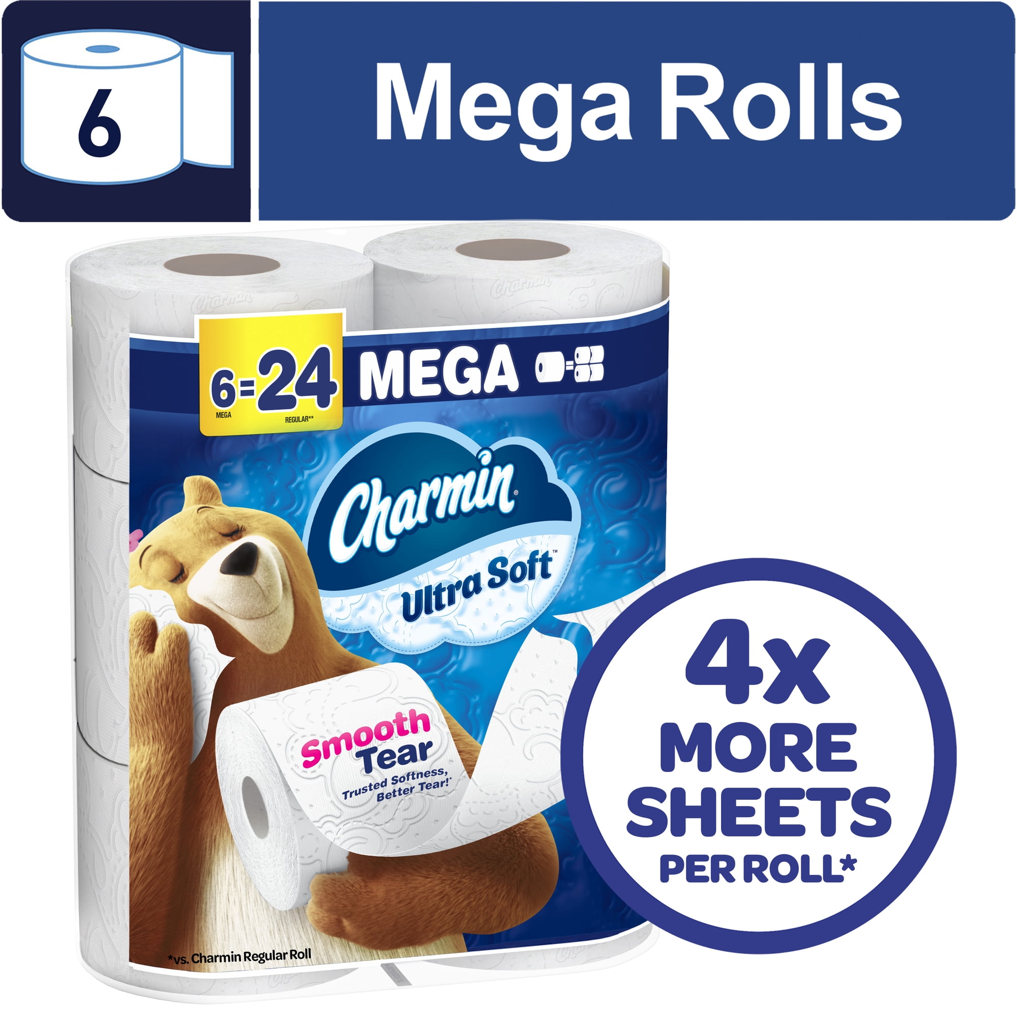 Charmin Ultra Soft Toilet Paper 6 Mega Rolls, 224 Sheets Per Roll