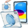 thumbnail image 2 of ELEHOLD Rotating Shockproof Case For Apple iPad 11th 10th Gen Full Body Protection Clear Rugged Cover, 360° Rotating Ring Hand Grip Stand, Nylon Shoulder Strap,Lightblue, 2 of 9