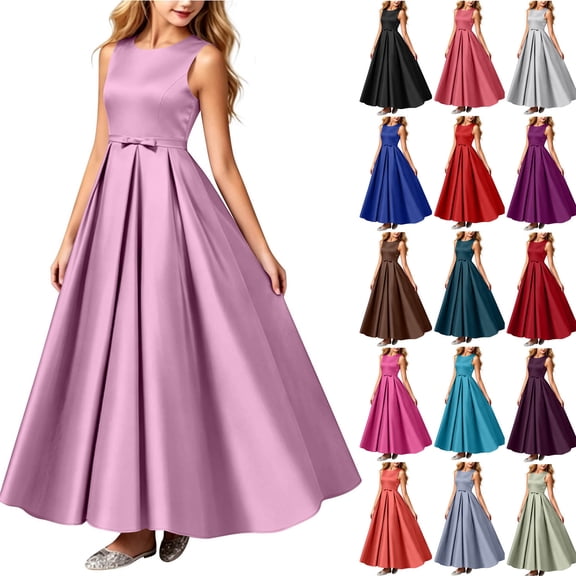 ITSAME Girls A-Line Formal Dress Sleeveless Round Neck Waist-Cinching Bridesmaid Wedding Party Pageant Gown Beige Size 10