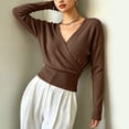 thumbnail image 6 of Lmueinov Womens Long Sleeve Knit Shirts Wrap V-Neck Cropped Pullover Sweater with Ribbed Hem for Women Cross Front Soft Business Casual Tops, 6 of 7
