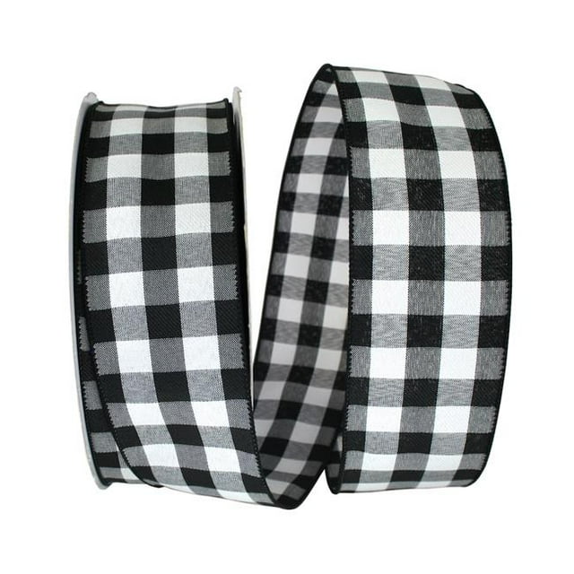Reliant Ribbon 93228W-984-40K Celine Plaid Twill Wired Edge Ribbon - Black & White - 2.5 in. x 50 yards
