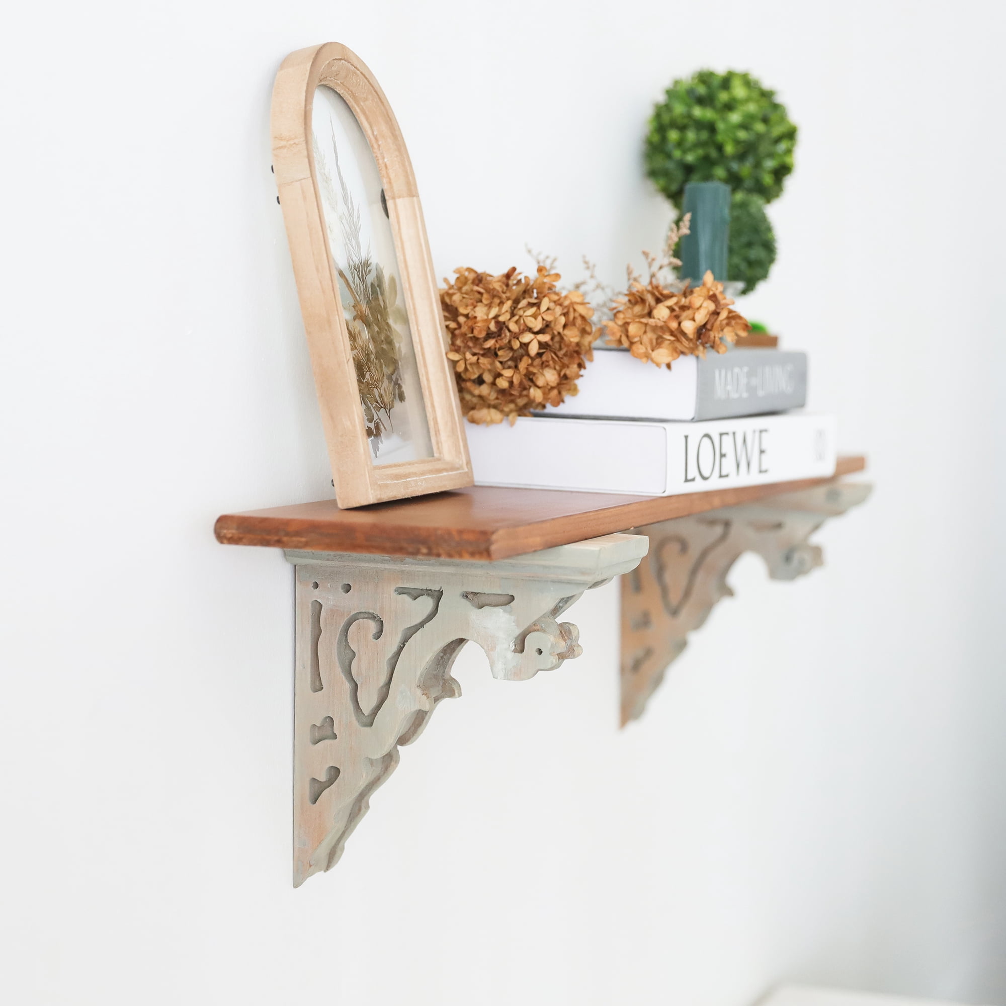 Wood Corbels Sets of 2 Wooden Shelf Brackets Corbels for Shelf Shabby Wood Corbel Brackets Vintage Style, 3.1" x 7.2" x 7.8"