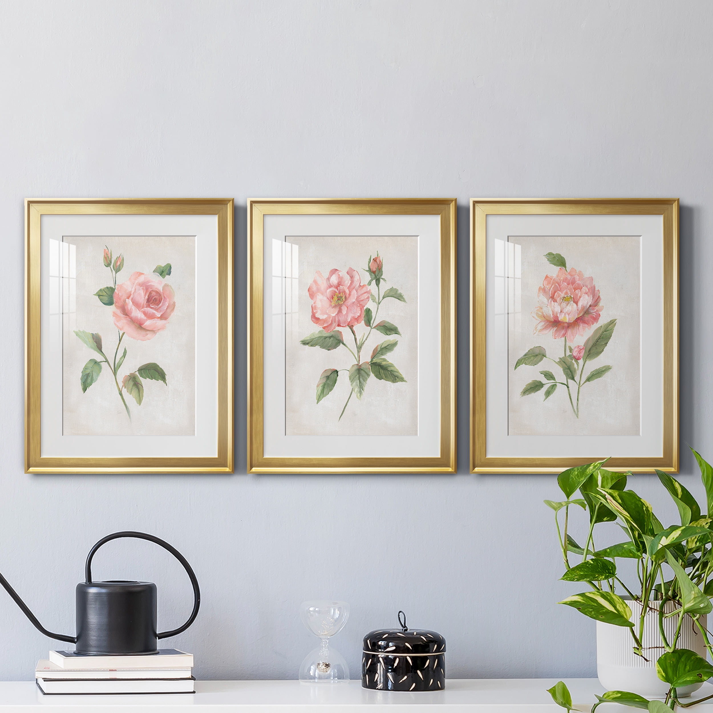 Grandiflora I Premium Framed Prints Set of 3 - Ready to Hang - 18 x 24 Each - Gold Frame