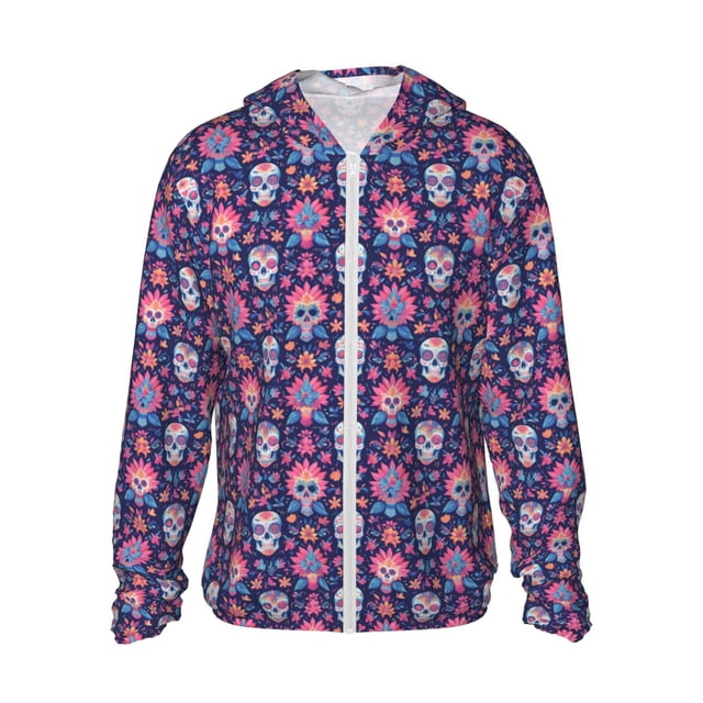 Fotbe leaf flower Skull colorful Chaqueta con Protección Solar UPF 50+ para Hombre y Mujer, Camisa con Capucha y Bolsillos-Large