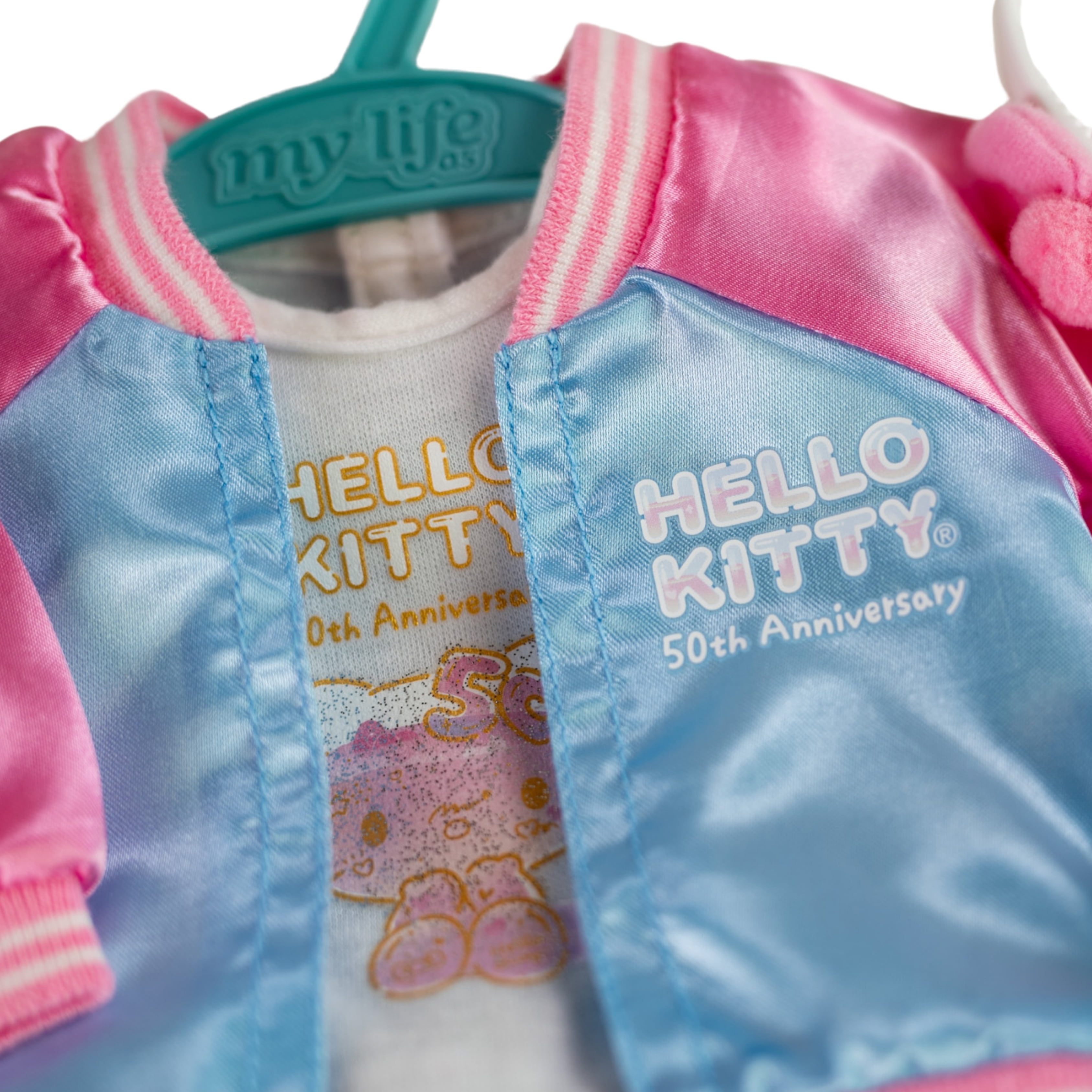 My Life As Hello Kitty Jacket Fashion Set for 18" Dolls, 50th Anniversary, 6 Pieces, Pink and Blue Multicolor