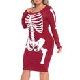 thumbnail image 5 of HDE Plus Size Skeleton Dress Stretchy Long Sleeve Halloween Costume Red 3X, 5 of 6