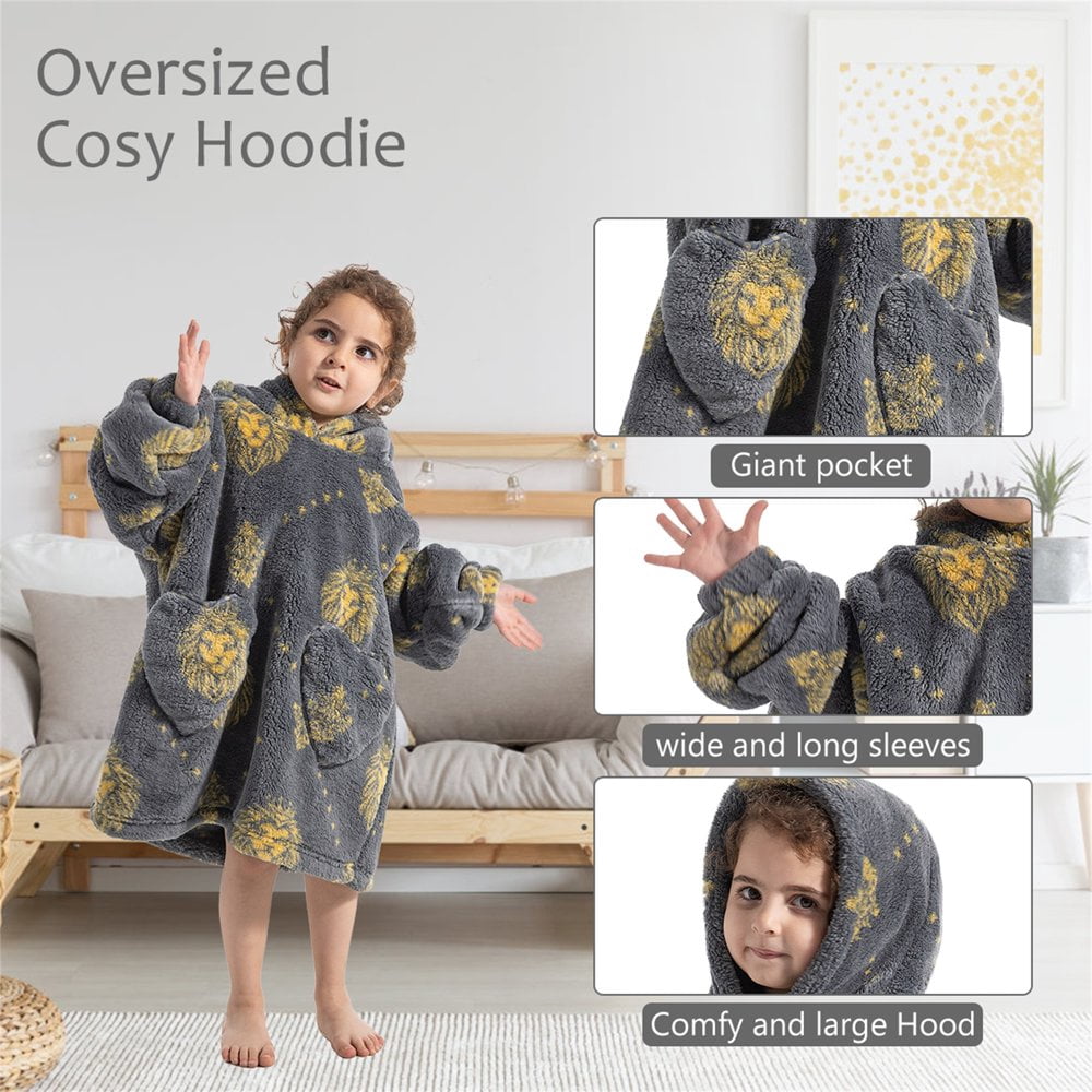 Couverture à Capuche Polaire Pour Enfant - Sweat-shirt Surdimensionné Chaud - Pour Maison, Camping - Taille 3 à 14 Ans