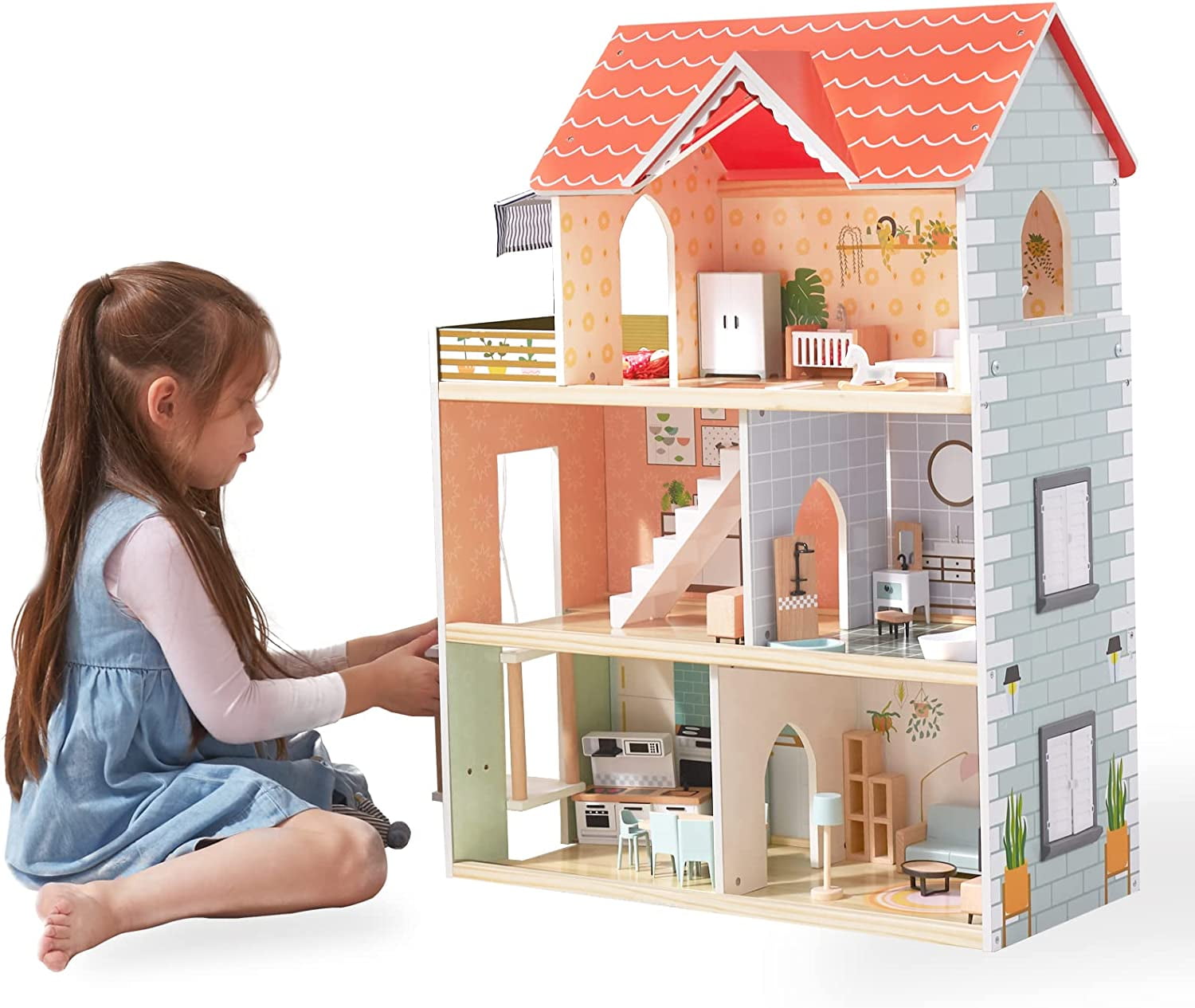 Casita de Muñecas con Tres Pisos kit punto de cruz Permin Doll House