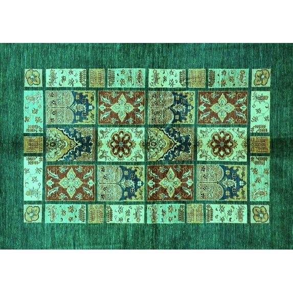 Ahgly Company Indoor Rectangle Abstract Turquoise Blue Modern Area Rugs, 5' x 7'