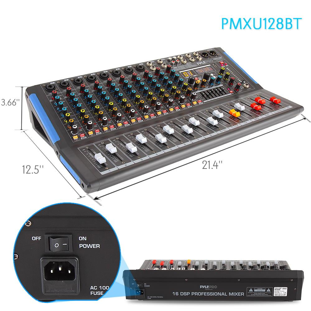PYLE PMXU128BT - 12-Ch. Bluetooth Studio Mixer - DJ Controller Audio Mixing Console System