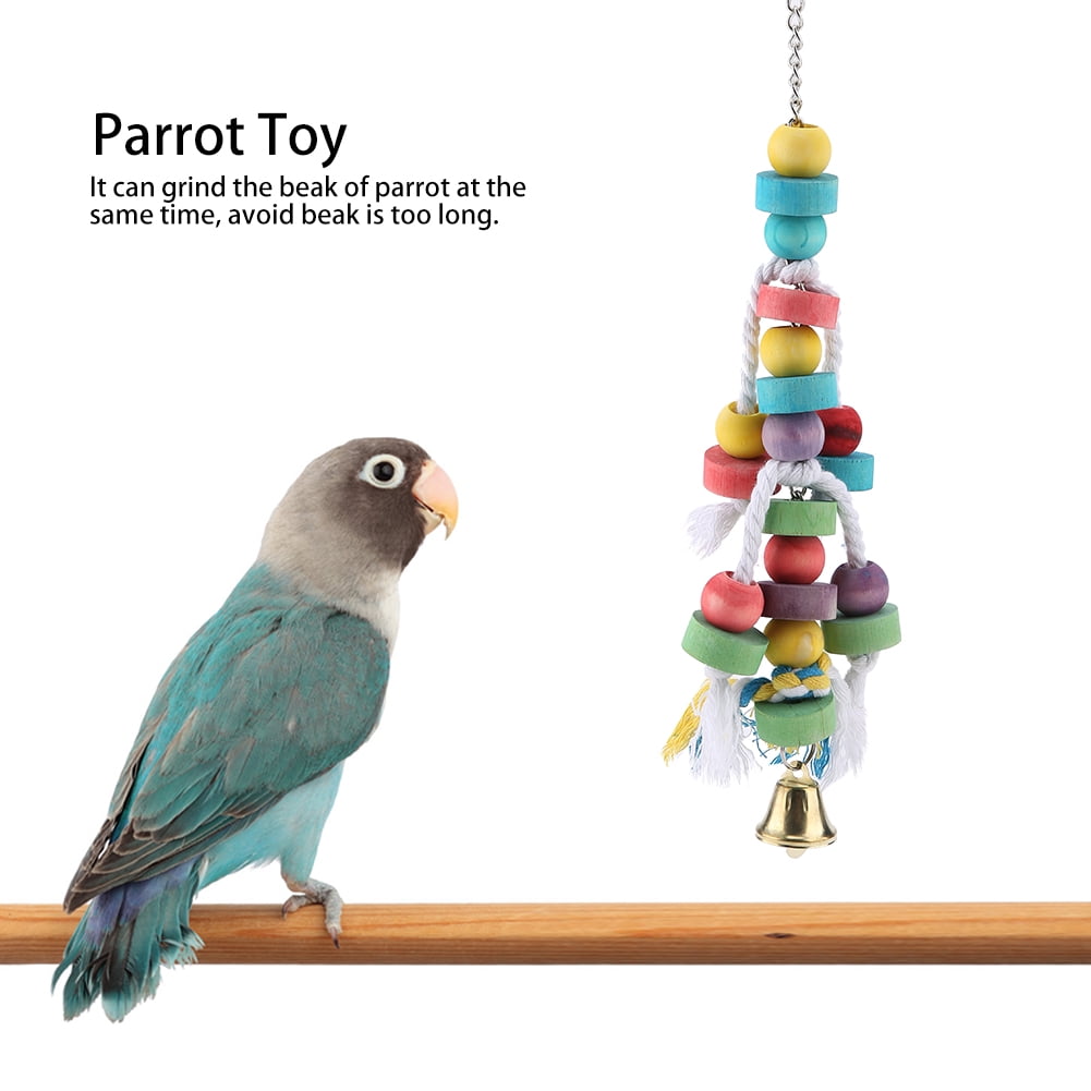 TOPINCN Colorful Parrot Toys Natural Wooden Birds Hanging Chew Toy with
