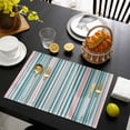 thumbnail image 3 of Colored Stripes Placemats Set of 6, Modern Abstract Pink Blue Turquoise Lines Placemats for Dining Table, Place Mats for Kitchen Tabletop, Waterproof Wipeable Dining Table Mats Set, 3 of 9