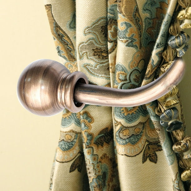 Mikewe Round Finials Curtain Holdbacks, Decorative Curtain Hooks Wall Mounted, Ball Finials Hooks For Drapery, Set Of 2, Brushed Nickel U- Hook Bronze