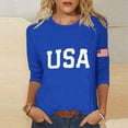 thumbnail image 2 of Rggeeun Women Tees Solid Color U.S.A. Letter Print Crew Neck 3/4 Sleeve With Us National Flag Graphic For 4Th Of July Outdoor Picnics Lightweight Tops,Blue,S, 2 of 5