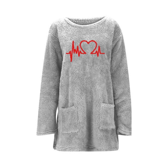 WEAIXIMIUNG Sweatshirts Mama pour Femmes Grande Taille Sweat à Capuche Ample Cœur Imprimé Ekg Double Poche Col Rond Manches Longues