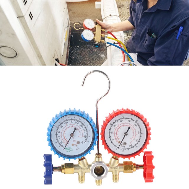 AC Manifold Gauge, Vacuum Testing AC Manifold Gauge Set R134A Rubber Pipe Bright Backlit With 3 Tubes For Refrigeration Repairs
