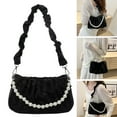 thumbnail image 2 of FENOHREFE Women Bag Ruched Crossbody Bag Fashion Shoulder Bag with Pearls Chain Girls Aesthetic Handbag PU Leather Messengers Bag, 2 of 8