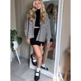 thumbnail image 4 of Women Casual Houndstooth Jacket Flannel Shacket Loose Long Sleeve Button Down Shacket with Pockets Black XL, 4 of 9