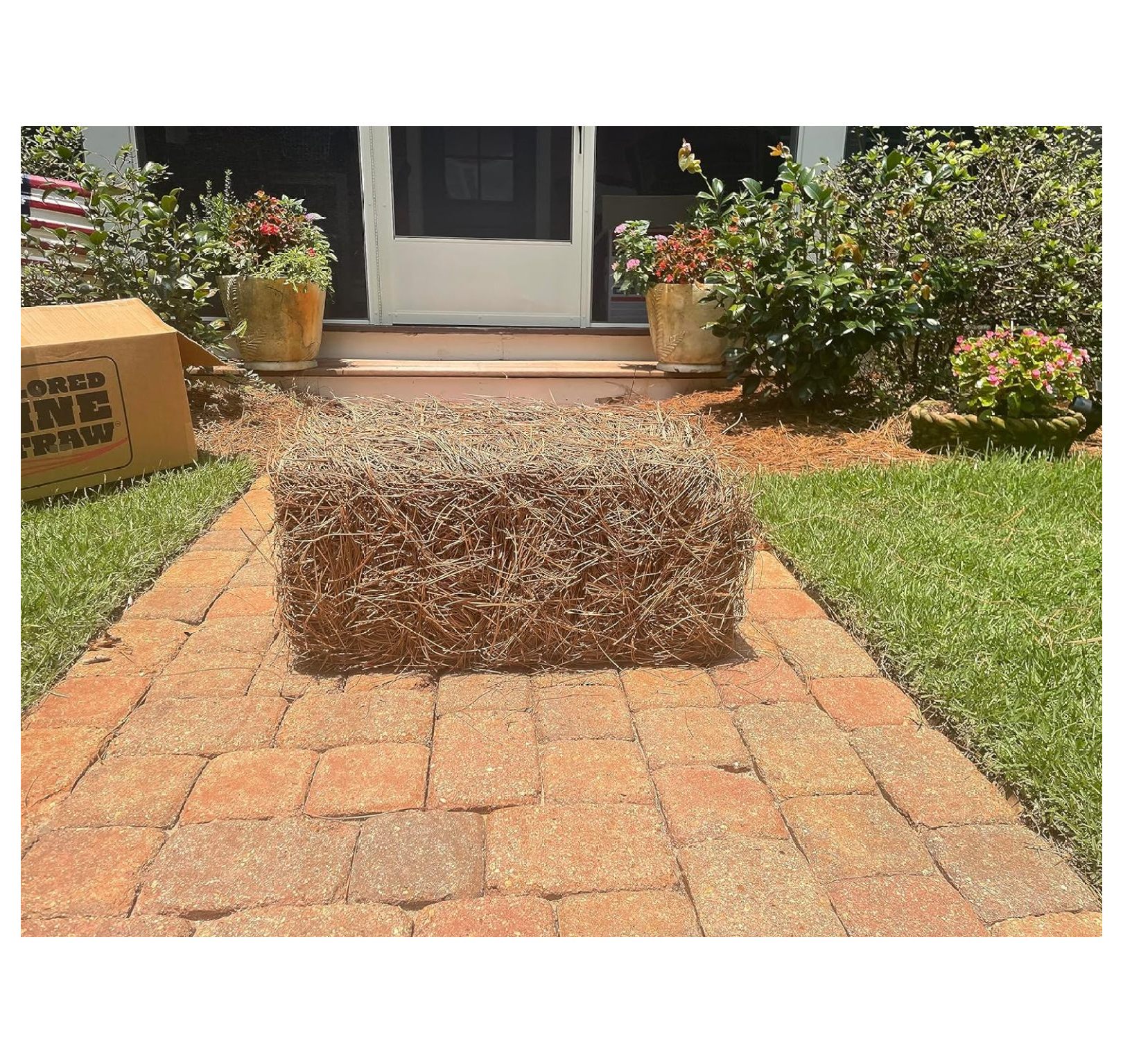 Premium Square Pine Straw Bale: Easy to Spread & Handle | Good Quality Long Needles | 65-70 Sq. Ft. Coverage | Ideal for Gardening, Landscaping, & Decoration