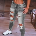 thumbnail image 3 of High-waisted ripped jeans Stretch ripped jeans Women's skinny ripped jeans - gray, 3 of 6