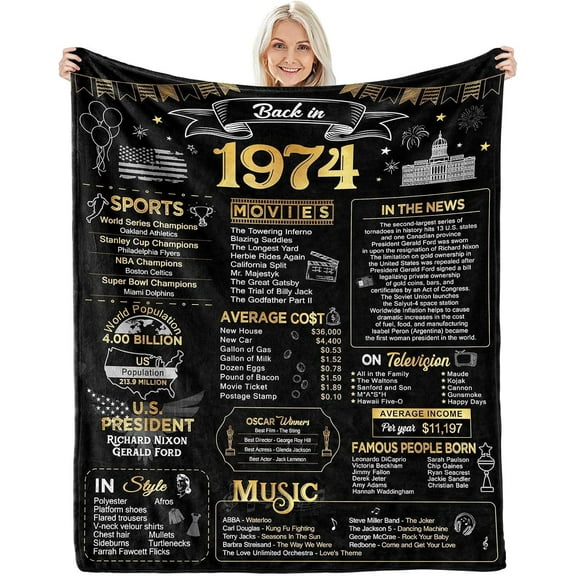 50th Birthday Gifts for Women Men, 50th Wedding Anniversary Blanket Gifts - Back in 1974-50th Birthday Gifts for her 50 Year Old Gift Ideas 50th Birthday Decorations Throw Blanket 60Lx50W