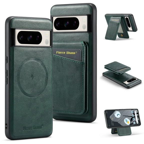 Allytechgroup Google Pixel 8 Wallet Case with Card Holder, PU Leather Shockproof Magnetic Cover Case Compatible with Magsafe Wireless Charging Phone Case for Google Pixel 8, Green