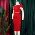 thumbnail image 5 of AURA Womens Square Neck High Waist Bodycon Midi Pencil Dress Short Sleeve Solid Color With Belt, 5 of 10