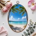 thumbnail image 7 of Canvas Wall Art Palm Trees Tropical Beach Clear Blue Coastal Modern Ocean Clouds Sand Oval Framed Canvas Prints Vintage Wall Hanging Decor for Home Decorations 8.6"x11.4", 7 of 7