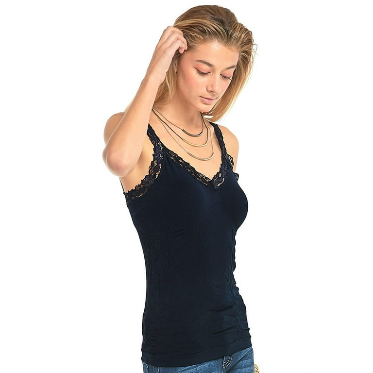 Women's Seamless Wrinkled Lace Trim Camisole Tank Top Women's Seamless Wrinkled Lace Trim Camisole Tank Top