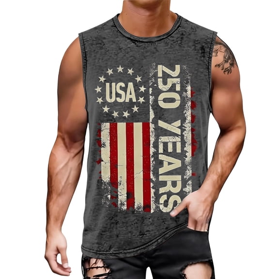 Mens Shirts 4th of July Patriotic Graphic Muscle Tank Top Sleeveless Shirt Workout Casual Summer Wear